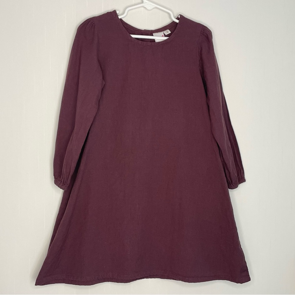 Yo Baby Girls Dress Simple Cotton Solid Plum Long Sleeve Size 5